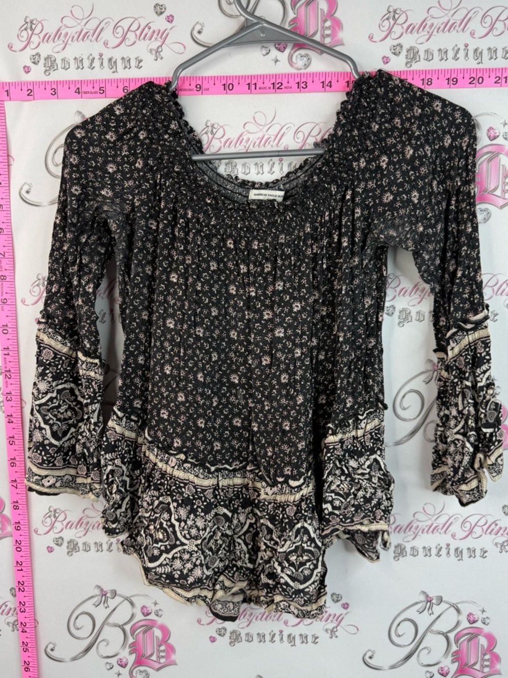 American Eagle Outfitters blouse floral paisley Black Floral Boho Peasant Top